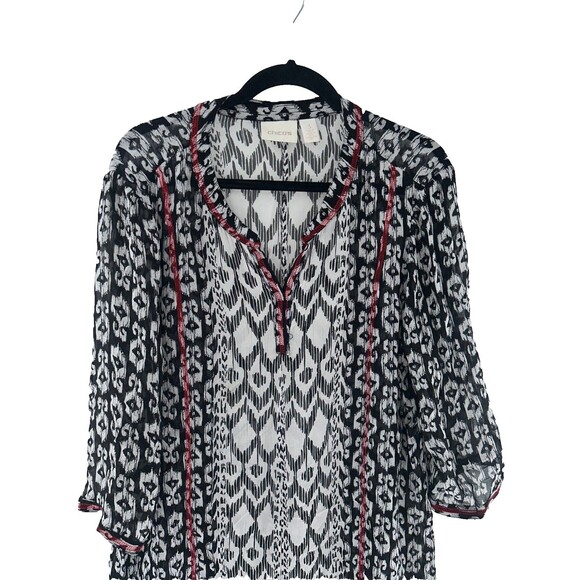 Women's Chico's Sheer Abstract Print 3/4 Sleeve Blouse Size 3 XL - Picture 2 of 7